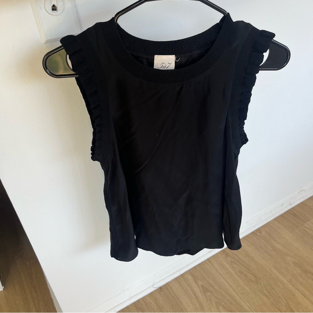 Cinq Sept Black Ruffle Trim Tank Top